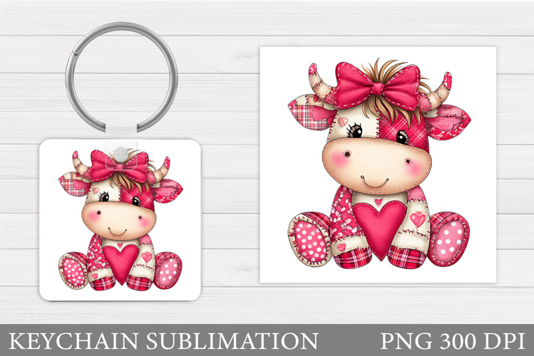 Patchwork Cow Keychain. Valentine Keychain Sublimation