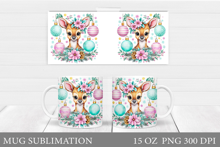 Christmas Deer Mug Design. Cute Deer Mug Sublimation