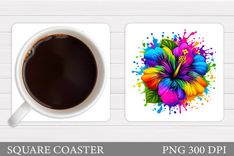 Hibiscus Coaster Sublimation. Flowers Coaster Design