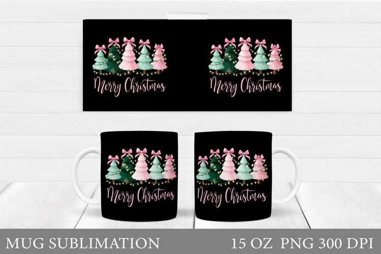 Merry Christmas Mug Design. Christmas Tree Sublimation