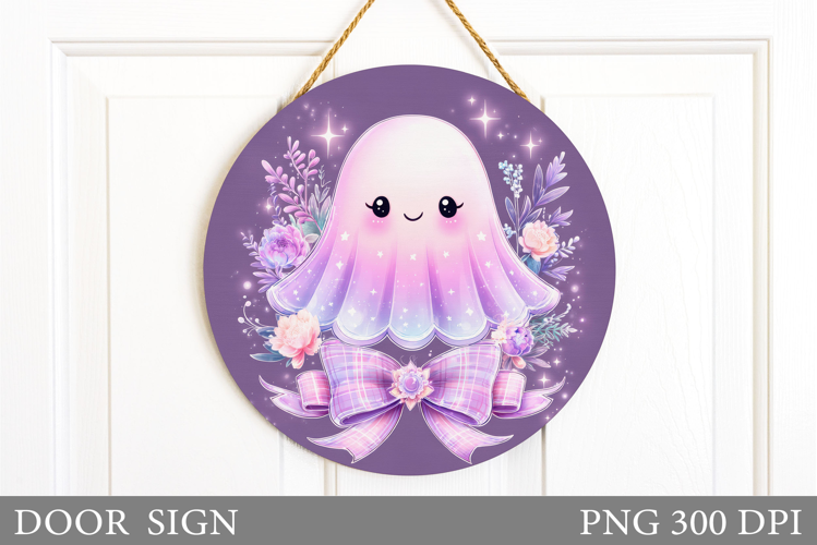 Cute Ghost Door Sign Design. Halloween Door Sign Sublimation