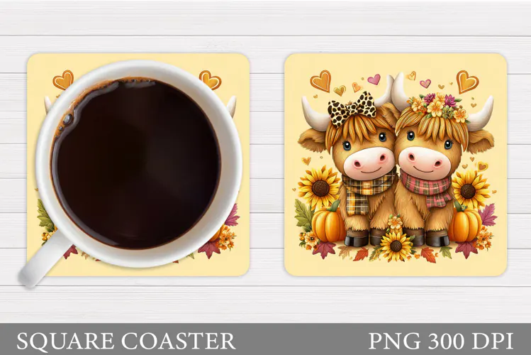 Fall Cow Coaster Design. Fall Coaster Sublimation