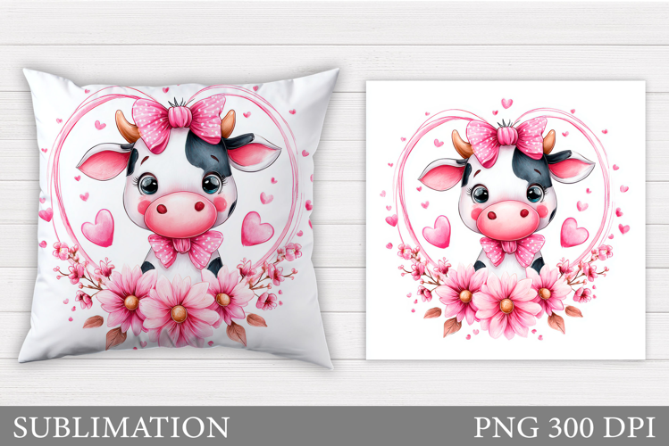 Cute Cow Pillow Design. Cow Flowers Pillow Sublimation