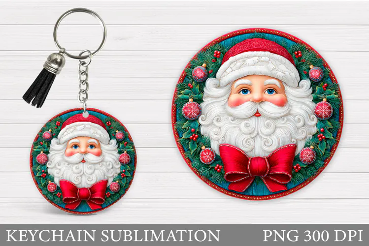 Santa Claus Keychain Design. Christmas Keychain Sublimation