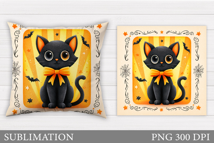 Halloween Cat Pillow Design. Cute Halloween Sublimation