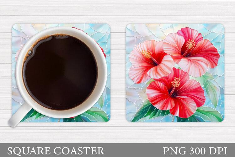 Tropical Flowers Coaster. Summer Square Coaster Design example image 1