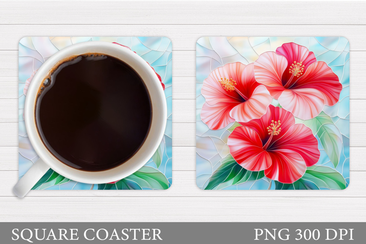 Tropical Flowers Coaster. Summer Square Coaster Design
