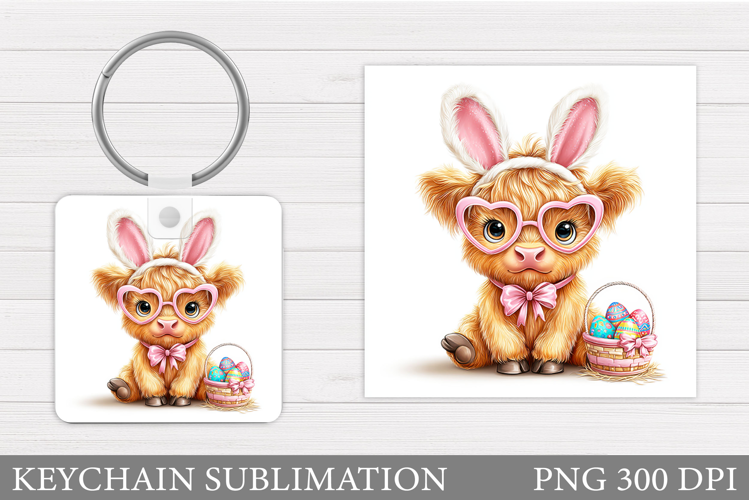Easter Cow Keychain Sublimation. Easter Keychain Design