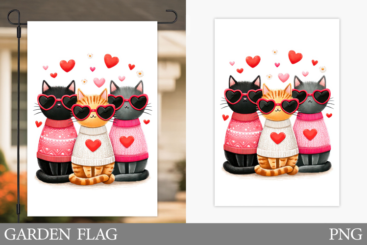 Valentines Cat Garden Flag. Valentines Garden Flag Design
