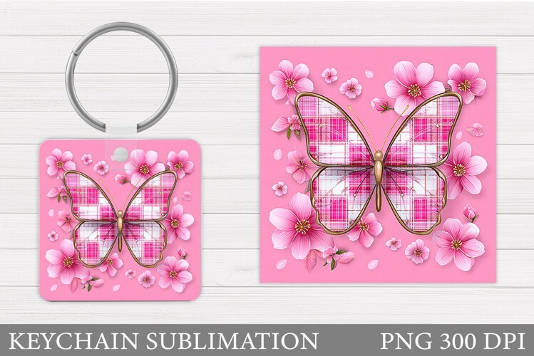 Butterfly Flowers Keychain. Butterfly Keychain Sublimation example image 1