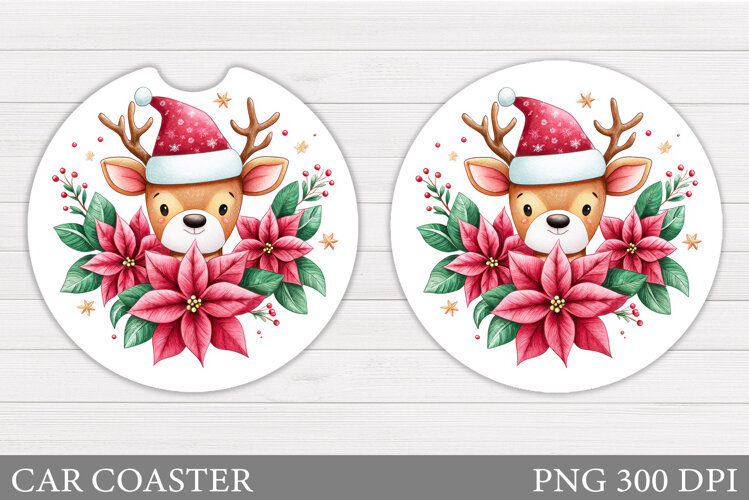 Christmas Deer Car Coaster. Christmas Car Coaster Design example image 1