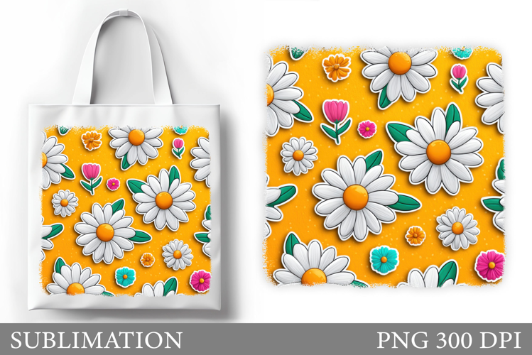 Daisy Flowers Tote Bag Design. Flowers Tote Bag Sublimation