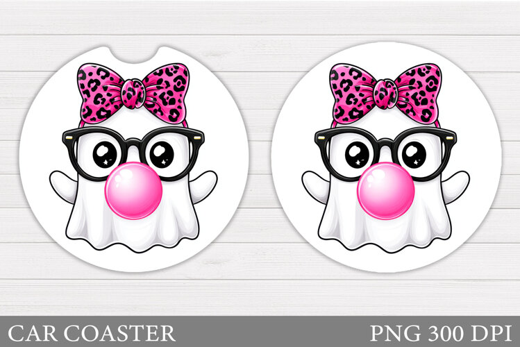 Cute Ghost Car Coaster. Cute Halloween Car Coaster example image 1
