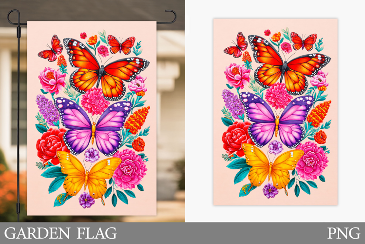Butterflies Garden Flag Design. Summer Garden Flag Sublimation
