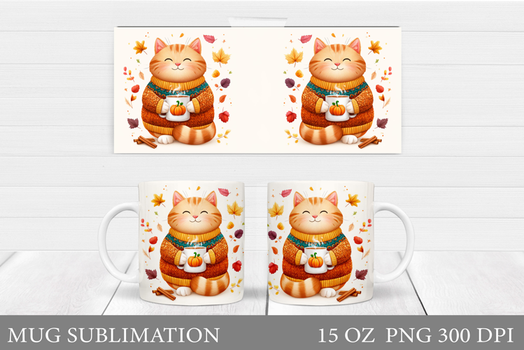 Fall Cat Mug Design. Fall Mug Sublimation