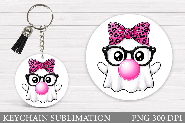 Cute Ghost Keychain Design. Halloween Keychain Sublimation