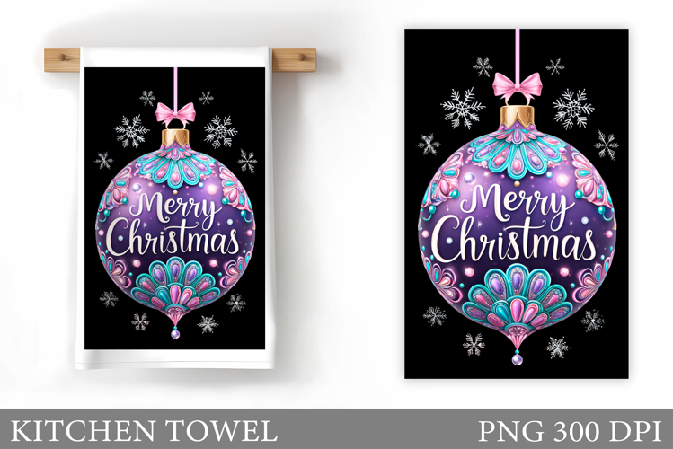 Iridescent Christmas Kitchen Towel. Christmas Sublimation