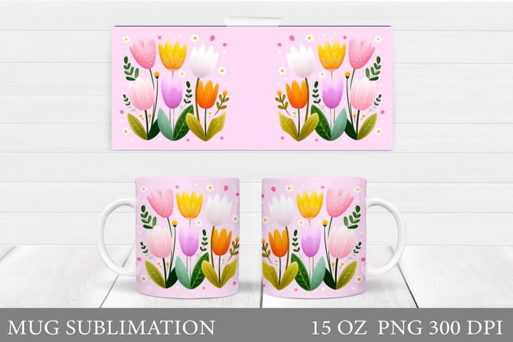 Flowers Mug Sublimation. Floral Mug Wrap Design