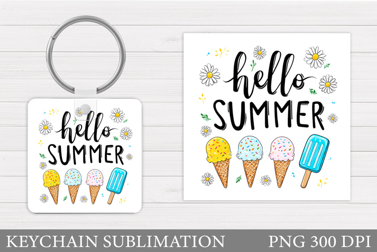 Hello Summer Keychain Sublimation. Summer Keychain Design
