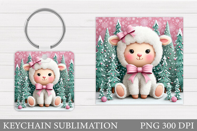 Christmas Lamb Keychain. Christmas Keychain Sublimation example image 1