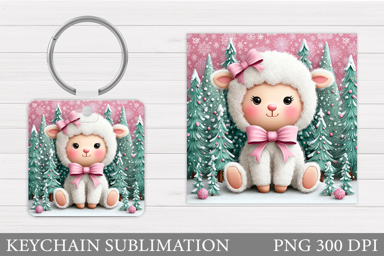 Christmas Lamb Keychain. Christmas Keychain Sublimation