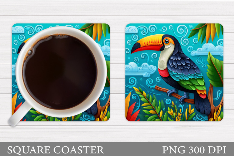 Toucan Coaster Design. Toucan Flowers Coaster Sublimation