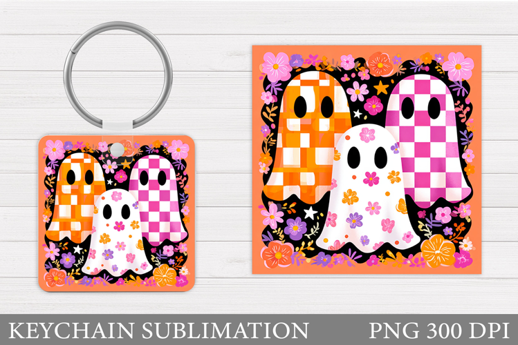 Cute Ghost Keychain Design. Halloween Keychain Sublimation