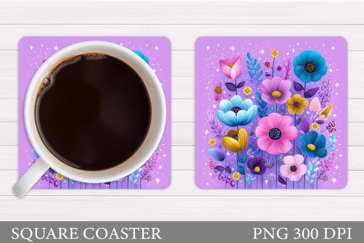 Flowers Coaster Sublimation. Floral Coaster Design