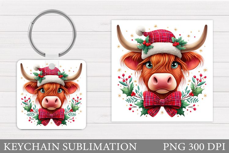 Christmas Cow Keychain Design. Christmas Cow Sublimation