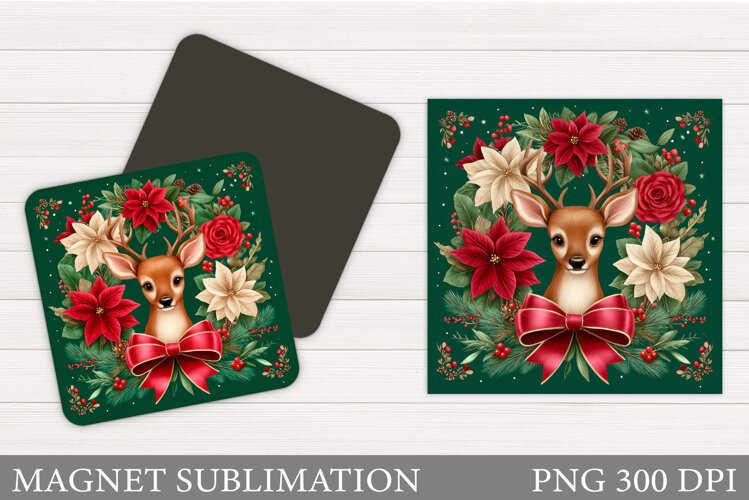 Christmas Deer Magnet Design. Christmas Magnet Sublimation example image 1