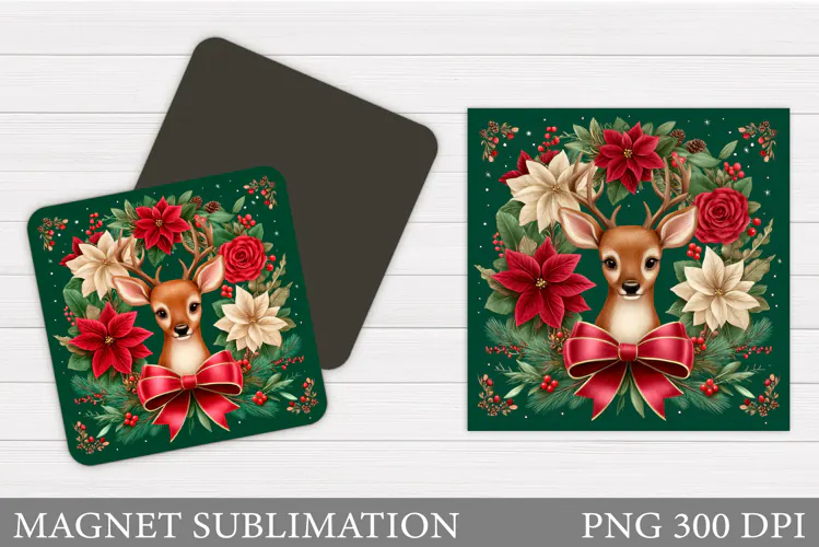 Christmas Deer Magnet Design. Christmas Magnet Sublimation
