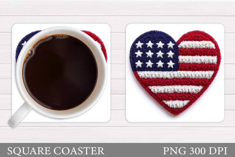 Patriotic Heart Coaster Design. Crochet Patriotic Coaster