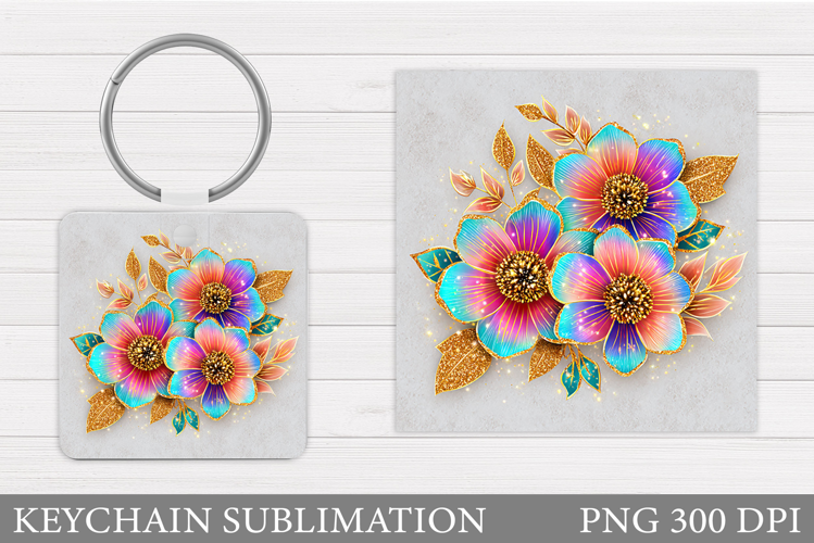 Flowers Keychain Sublimation. Floral Keychain Design