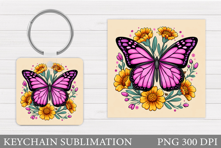 Butterfly Keychain Sublimation. Butterfly Flowers Keychain