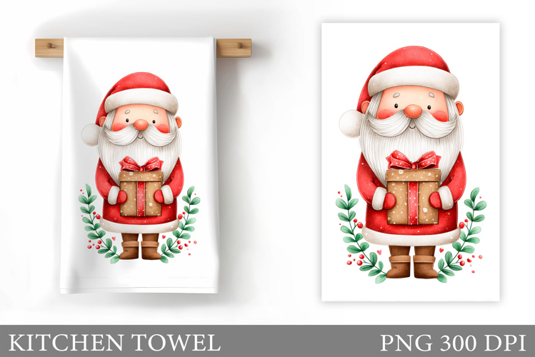 Santa Claus Kitchen Towel Design. Christmas Kitchen Towel
