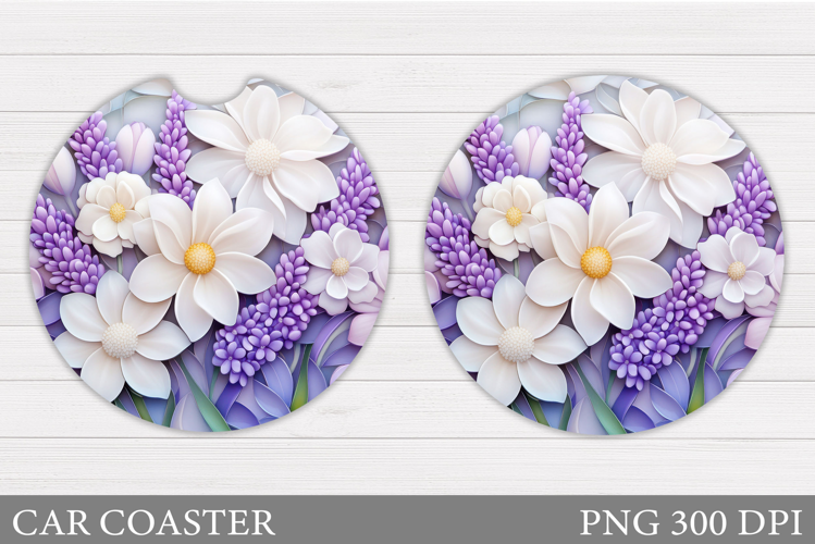 Flowers Car Coaster Sublimation. Floral Coaster Design