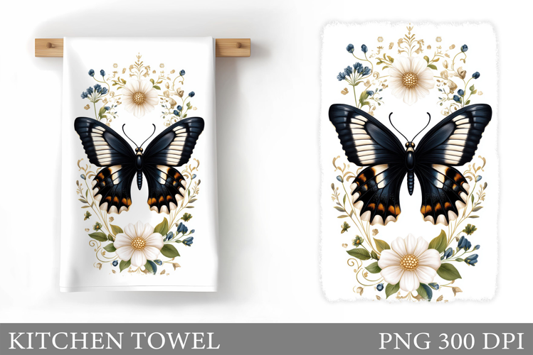 Butterfly Kitchen Towel. Flowers Kitchen Towel Sublimation
