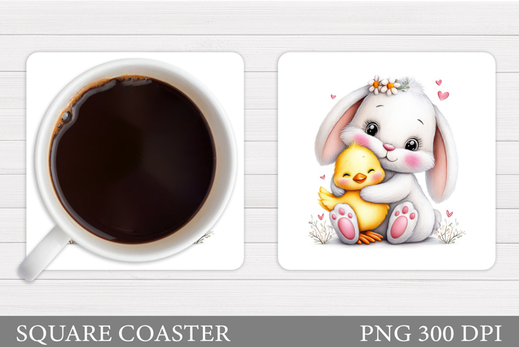 Bunny Chick Coaster Design. Cute Animals Coaster Sublimation