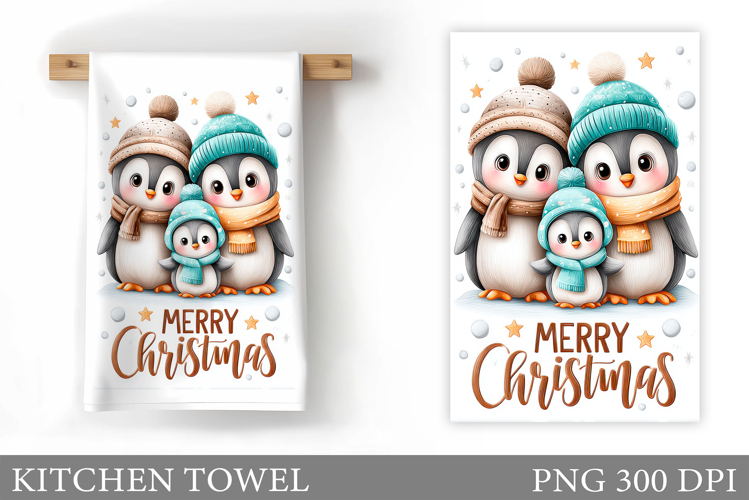Christmas Penguin Kitchen Towel. Christmas Kitchen Towel