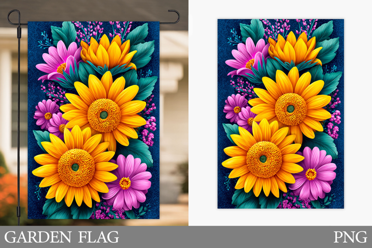 Flowers Garden Flag Sublimation. Floral Garden Flag Design