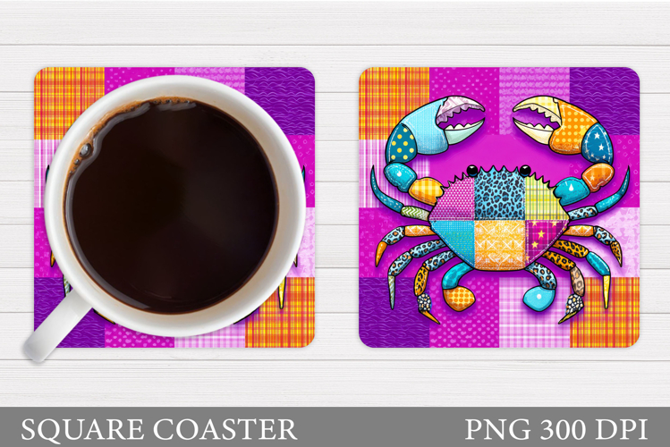 Patchwork Crab Coaster Design. Patchwork Crab Sublimation