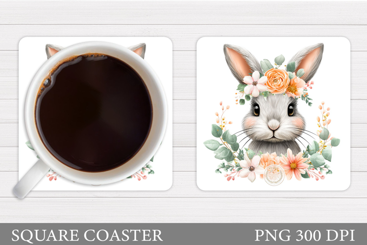 Cute Bunny Coaster Design. Bunny Flowers Coaster Sublimation