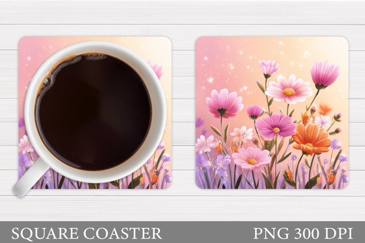Flowers Coaster Sublimation. Floral Coaster Design