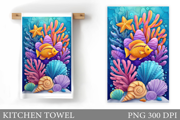 Fish Kitchen Towel Sublimation. Sea Kitchen Towel Design