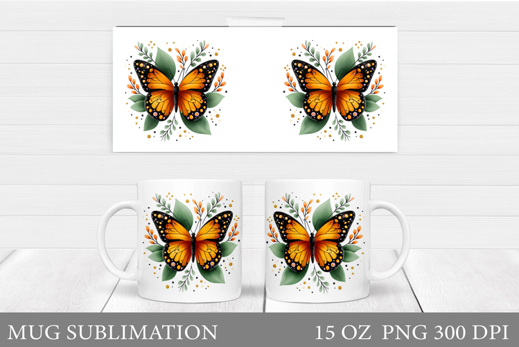 Butterfly Mug Wrap Design. Butterfly Sublimation