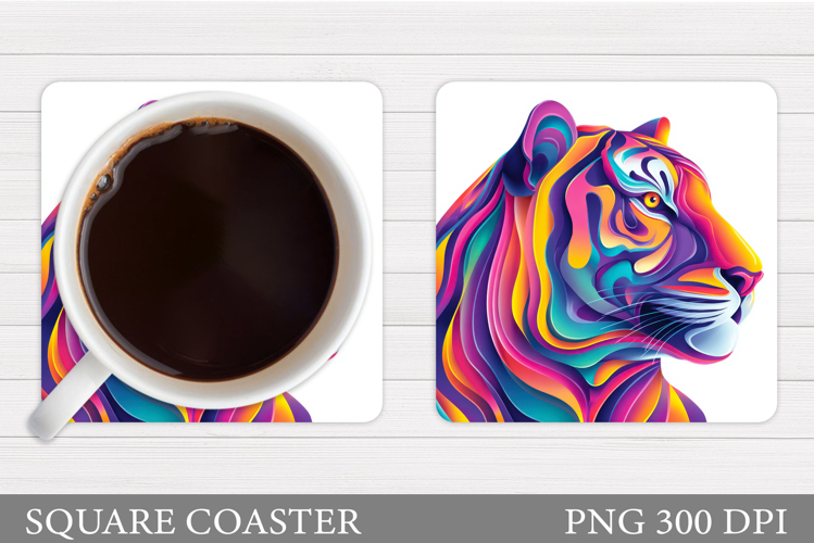 Tiger Coaster Design. Tiger Flowers Coaster Sublimation