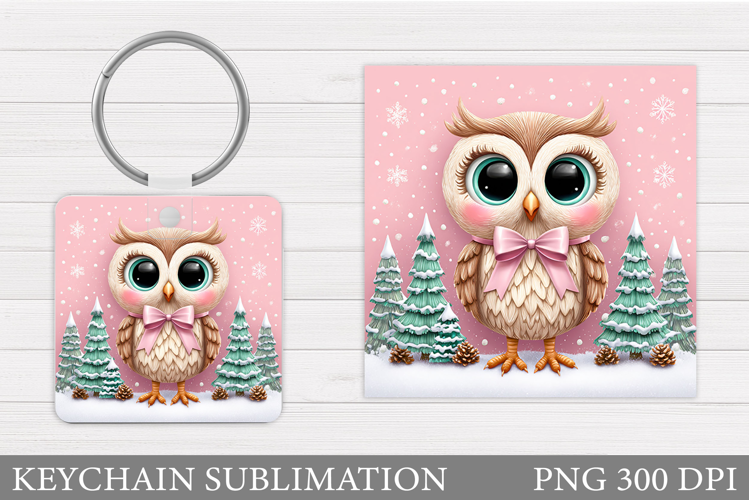 Christmas Owl Keychain. Christmas Keychain Sublimation