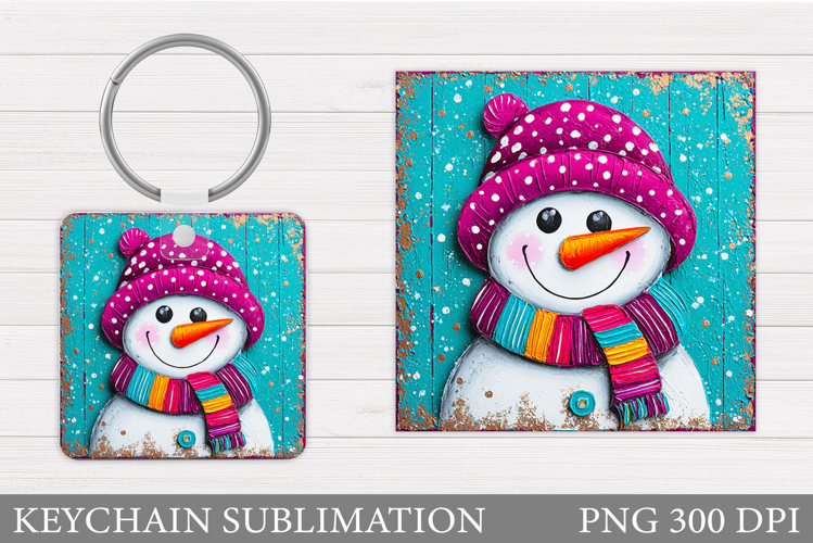 Snowman Keychain Sublimation. Christmas Keychain Design