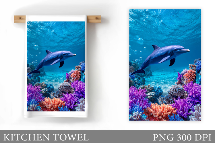 Dolphin Kitchen Towel. Sea Kitchen Towel Design