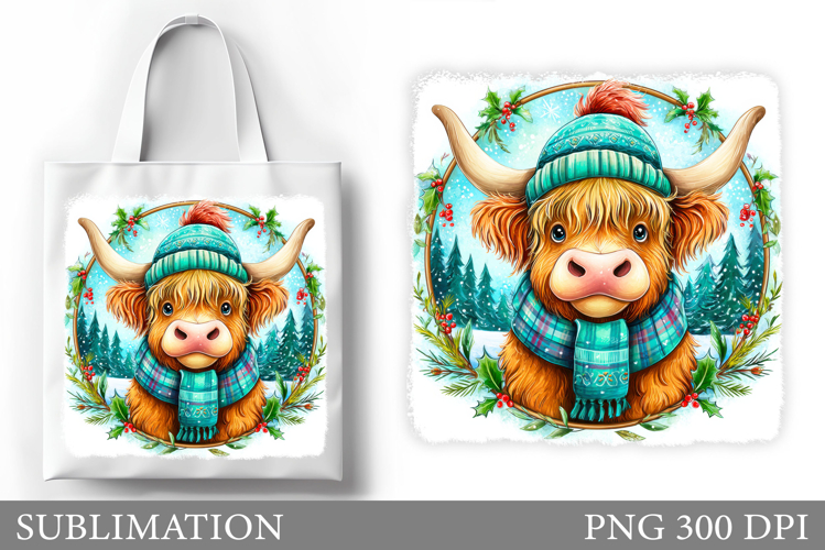 Christmas Cow Tote Bag. Christmas Tote Bag Sublimation